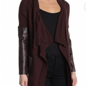 Blank NYC Permanent Mark Faux Leather Cardigan Sweater NWT